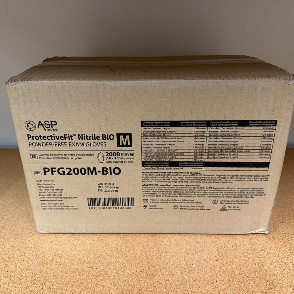 ASP Global ProtectiveFit Nitrile BIO Exam Gloves Medium Case 10/200 2000ct